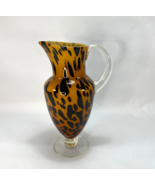 African Animal Print Blown Glass Pitcher Clear Handle Footed Base 11.5&quot; ... - £27.09 GBP