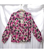 Savanna Jane Blouse Woman Small Floral Balloon Sleeve Pink Gray Black Bo... - $23.36