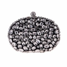 Egg Design Rhinestones Bling  Female New Party Evening Bags Black Color Embroide - £79.27 GBP