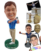 Personalized Bobblehead Confident golfer wearing polo shirt and long pants hitti - £72.74 GBP