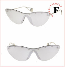 GUCCI STAR 0666 Silver Mirrored Cat Eye Mask Rimless Runway Sunglasses GG0666S - £290.82 GBP