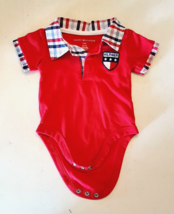 Tommy Hilfiger 0-3 mo Boys One Piece Snap Bodysuit Red Polo Shirt Plaid Collar - £6.27 GBP
