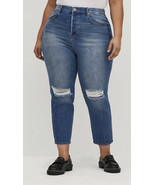 New Torrid Premium The Mom Jeans Blue Denim 12R Distressed High Rise - £23.52 GBP