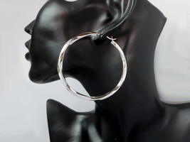 Silver Twist Hoop Earrings, 925 Sterling Silver, Womens Round Hoop Earrings 60mm - $79.00