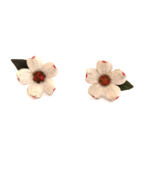 Vintage Jewelry Women&#39;s White and Red Flower Earrings Screw On Backs Gre... - $15.00