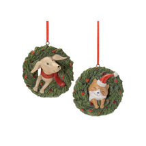 Playful Cat and Dog in Pine Wreath Ornament (Set of 4) - $56.56