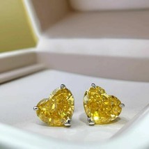 2.00 Ct Heart Cut Lab Created Yellow Citrine Stud Earrings 14K White Gold Plated - £74.46 GBP