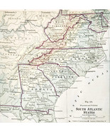 1916 Map South Atlantic States Physical Political Virginia NC SC GA FLA ... - $29.99