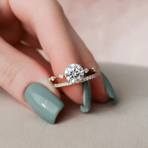 1.50Ct Round Cut Moissanite Silver Engagement Wedding Ring Set, Bridal Ring Set - £141.85 GBP
