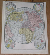 1893 Antique Map Of The World North Pole Arctic Globes America Mountains Diagr. - $24.17