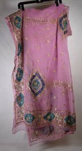 Antique Beads Gota Work Indian Cut Saree Sari Party Wear Dress Pink Blue - £77.87 GBP