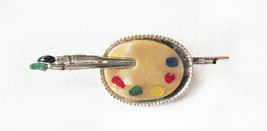 Whimsical Vintage Costume Silver Lucite Artist Brush &amp; Palette Pin Brooch - $9.89