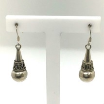 Vtg Sterling Signed 925 Etruscan Inspired Drop Ball Cone Design Dangle Earrings - £30.36 GBP