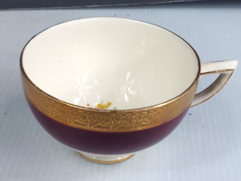 HTF Crown Ducal Gold Encrusted Tea Cup No Plate Maroon Band GR - $11.99