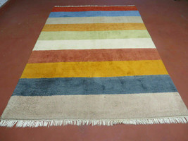 5&#39;X 8&#39; Vintage Handmade India Tribal Fine Wool Rug Carpet Colorful Strips Nice - £213.69 GBP