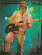 Genesis Steve Hackett onstage with Fender Stratocaster guitar pin-up artwork - $4.50