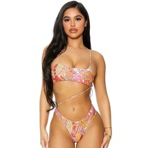 Cut Out One Piece Swimsuit Strappy Accents High Leg Thong Monokini Pink 441411 - £19.73 GBP