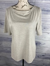 Talbots Tee Shirt Womens M Short Sleeve Gray Metallic Shimmer Scoop Neck... - $17.99