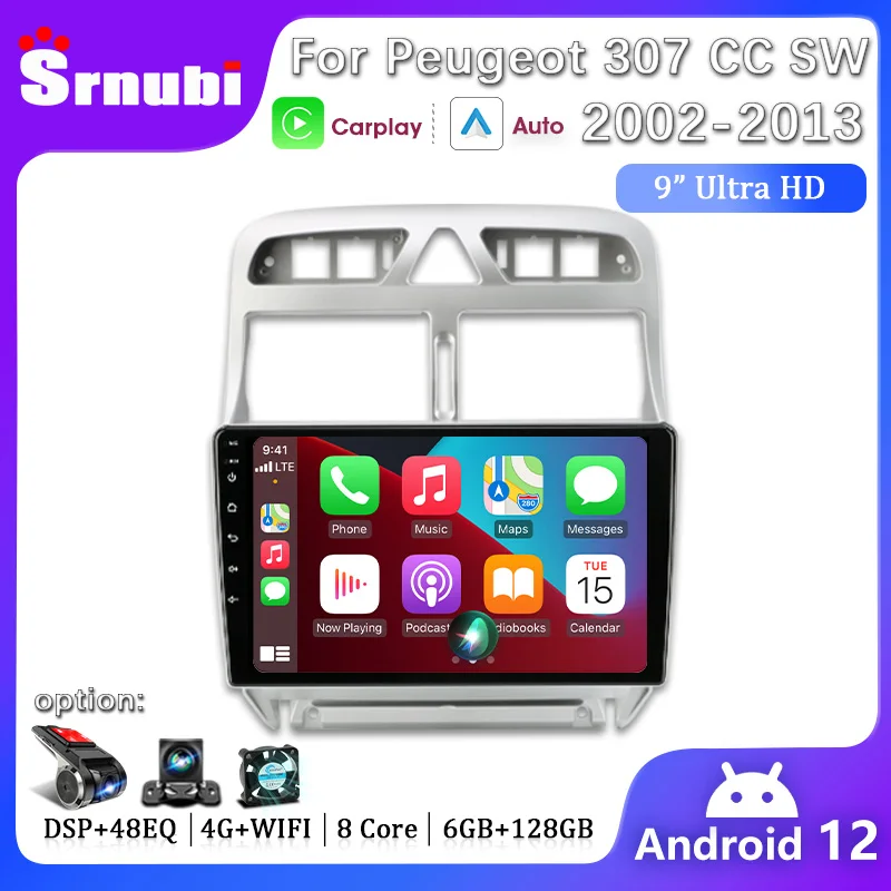 2 Din Android 12 Car Radio for Peugeot 307 CC SW 2002 - 2013 RDS Stereo - £82.82 GBP+