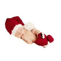 Christmas Newborn Baby Photo Shoot Props Outfits Crochet Clothes Santa Claus Red - £23.44 GBP
