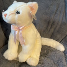 TY Beanie Buddies 1999 Flip the White Cat 11&quot; Pink Ribbon Blue Eyes Plush Kitten - £18.33 GBP