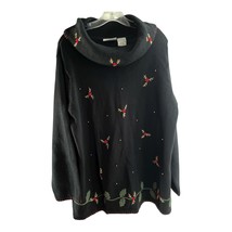 VTG Basic Editions Christmas Sweater XL – Black Holly Embroidery – Shoul... - $397.60 MXN