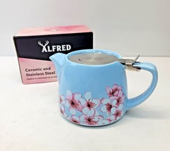 Alfred Ceramic And Stainless Steel Teapot With Infuser Blue Pink Floral NEW - £10.19 GBP