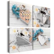 Tiptophomedecor Stretched Canvas Vintage Art - Flowers And Hearts - Stretched &amp;  - £54.81 GBP+