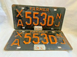 Vtg 1960 N.J. Farmer Tag Set License Plate &#39;XA 553D&#39; Black Orange Mancav... - £95.05 GBP