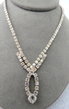 Vintage Clear Rhinestone Necklace 15&quot; Choker Dangle Silver Plated Round ... - $9.99