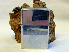 1974 Silvertone Zippo Lighter T.C.S.A. Monogrammed Smoking Camping Fire Survival - £39.87 GBP