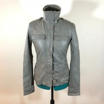 Danier Gray Leather Motorcycle Jacket - Size 2XS - £58.50 GBP