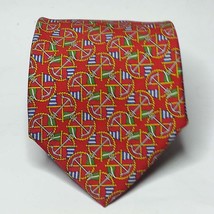 Salvatore Ferragamo Men Dress Silk Tie Neckwear Red Sea Theme 60&quot; long 3.75&quot; wid - £74.94 GBP