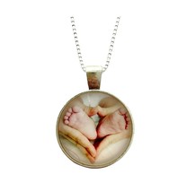 Baby Feet Hands Heart Love Domed Glass Cabochon Pendant 20&quot; Sterling Nacklace - £7.50 GBP