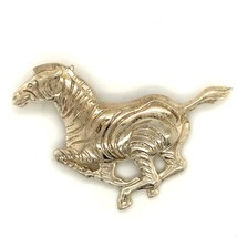 Vintage Sterling Silver Repousse Carved Etched Zebra Horse Shape Brooch Pin - $47.52