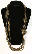 Vintage India 5 Strand Brass Beads And Elephant 25 in Necklace - $22.99
