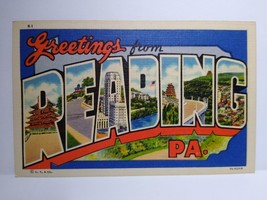 Greeting From Reading Large Letter Postcard Pennsylvania Linen Curt Teich Unused - £5.20 GBP