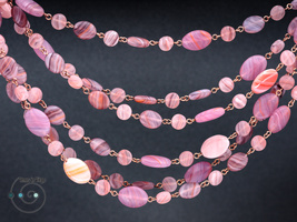 extra-long boho necklace, purple and pink, handmade in USA, ooak - £30.63 GBP