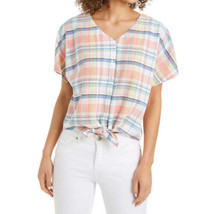 Style &amp; Co Womens Petite Tie Front Blouse, P/S, Madras Plaid - £29.38 GBP