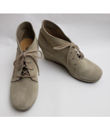 Clarks Original Women&#39;s Shoes Booties Beige Wedge Heels Lace Up Suede Si... - $49.45