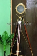 Nauticalmart Antique Brass Finish Wooden Tripod Floor Lamp For Living Room - $259.51