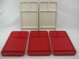 Tupperware Lunch Serving TV Trays Lot of 5 Red Beige 9&quot; x 15&quot;  - $21.92