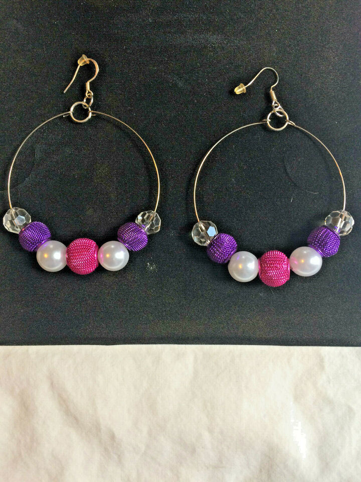 Primary image for Hand Made Pink and Purple Hoop Earrings