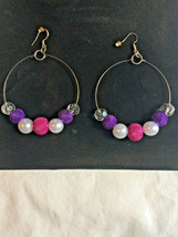 Hand Made Pink and Purple Hoop Earrings - $8.59