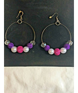 Hand Made Pink and Purple Hoop Earrings - £6.74 GBP