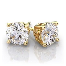 4Ct Simulated Diamond Brilliant Cut 14K Yellow Gold Push Back Stud Earrings  - £23.79 GBP