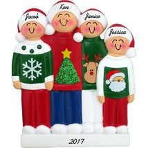 Ugly Sweater Family Christmas Ornament for Family of 4 - Personalized - £13.09 GBP