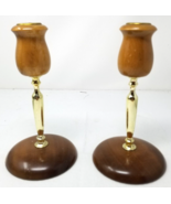 MCM Myrtlewood Candlesticks Wood Gold Accent Handmade Vintage - £13.50 GBP