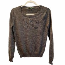 La Fee Maraboutee Charcoal Grey Wool Blend Knitted Owl Applique Sweater ... - £32.97 GBP