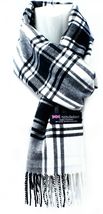 Plaid - White Black - Womens Mens 100% Cashmere Wool Wrap Scarf Plaid Sc... - £13.67 GBP